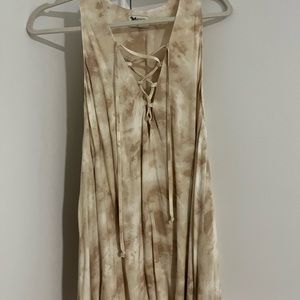 Show Me Your Mumu tan mini dress with v neck string detail